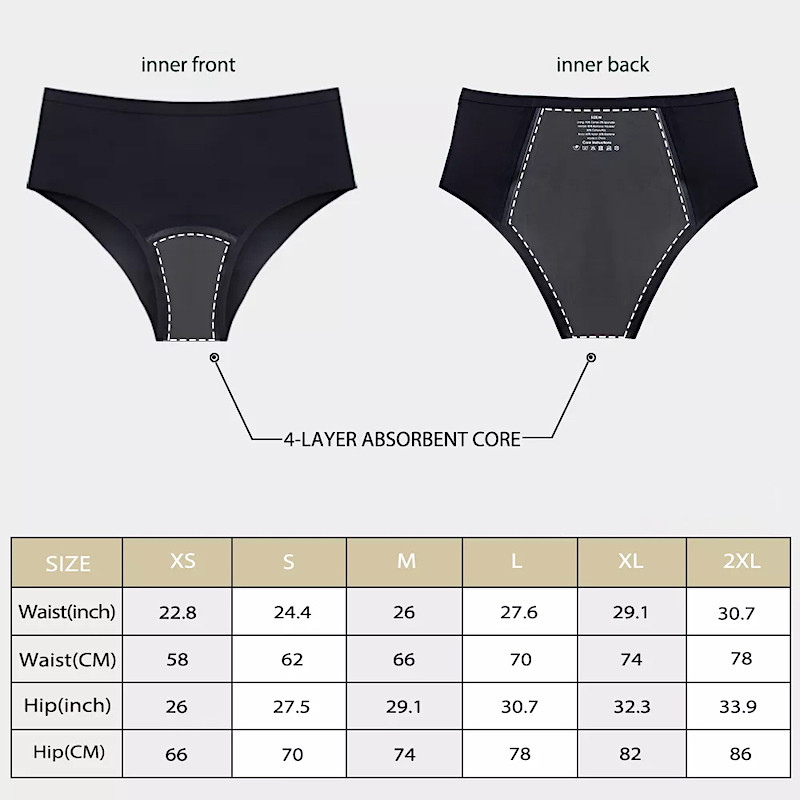 High Waist Seamless Period Menstruation XS-2XL underwear BLACK